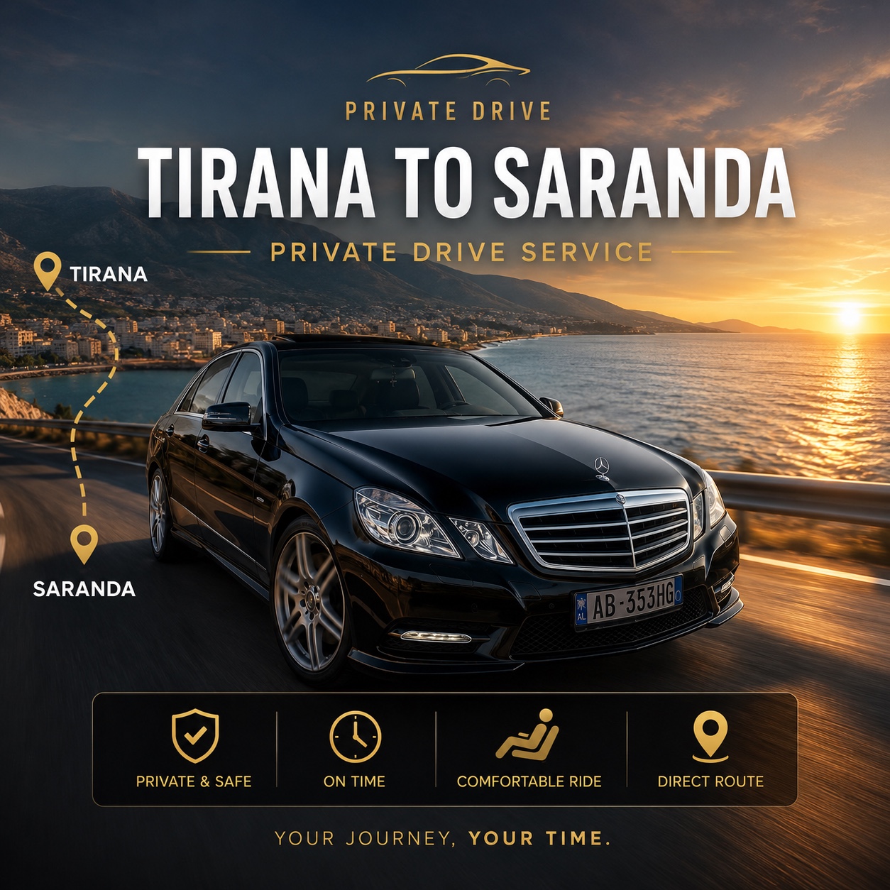 Marjo's Trip private transfer Mercedes on the Albanian coast